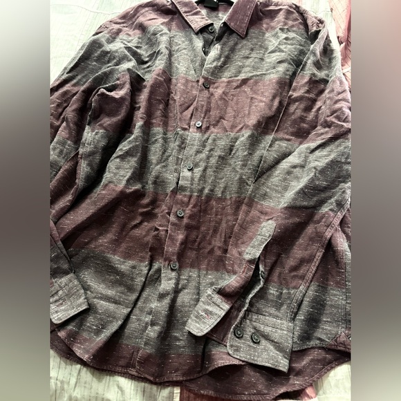 Hugo Boss Burgundy and Charcoal Striped Shirt. Size Large. - Picture 1 of 14